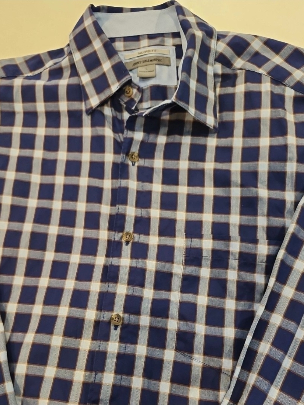 Johnston & Murphy Blue and White Windowpane Plaid Button-Down Shirt
